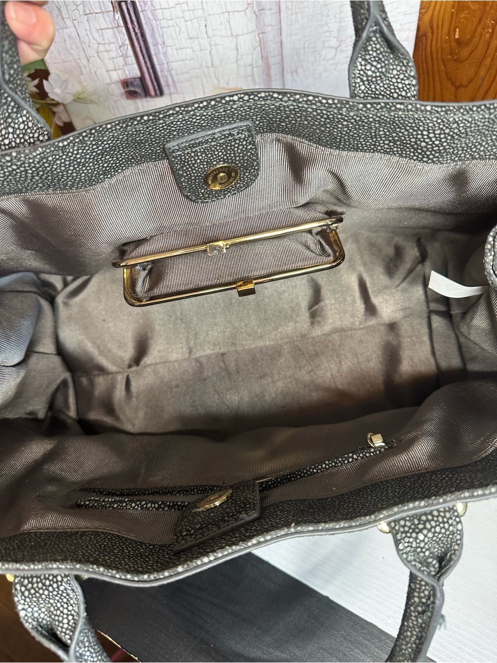 Ivanka Trump Metallic Gray Textured Tote with Tassel - Picture 3 of 16